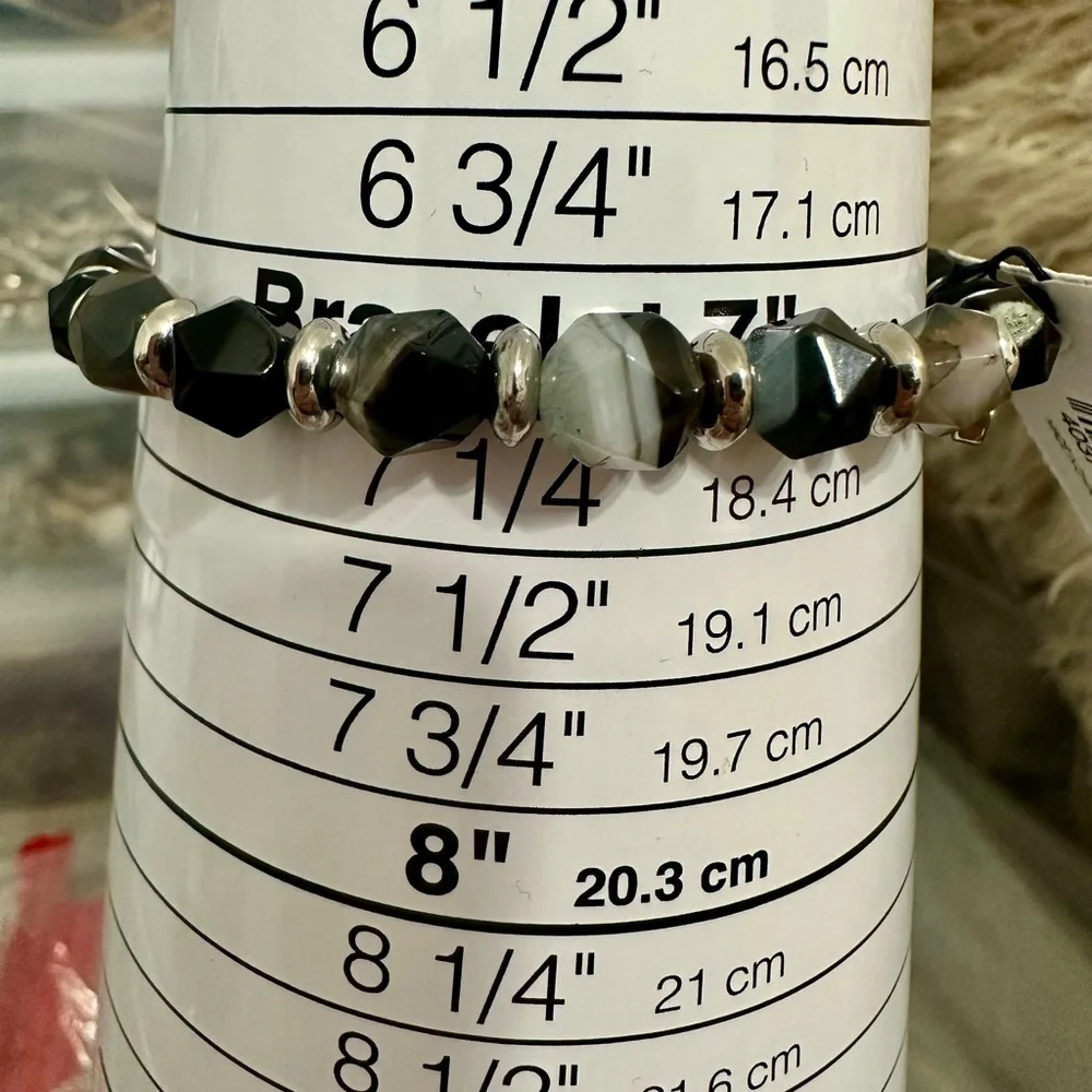 Men’s Express Genuine Stone Bracelet • Black/Gray Banded Agate • NWT - Picture 3 of 6